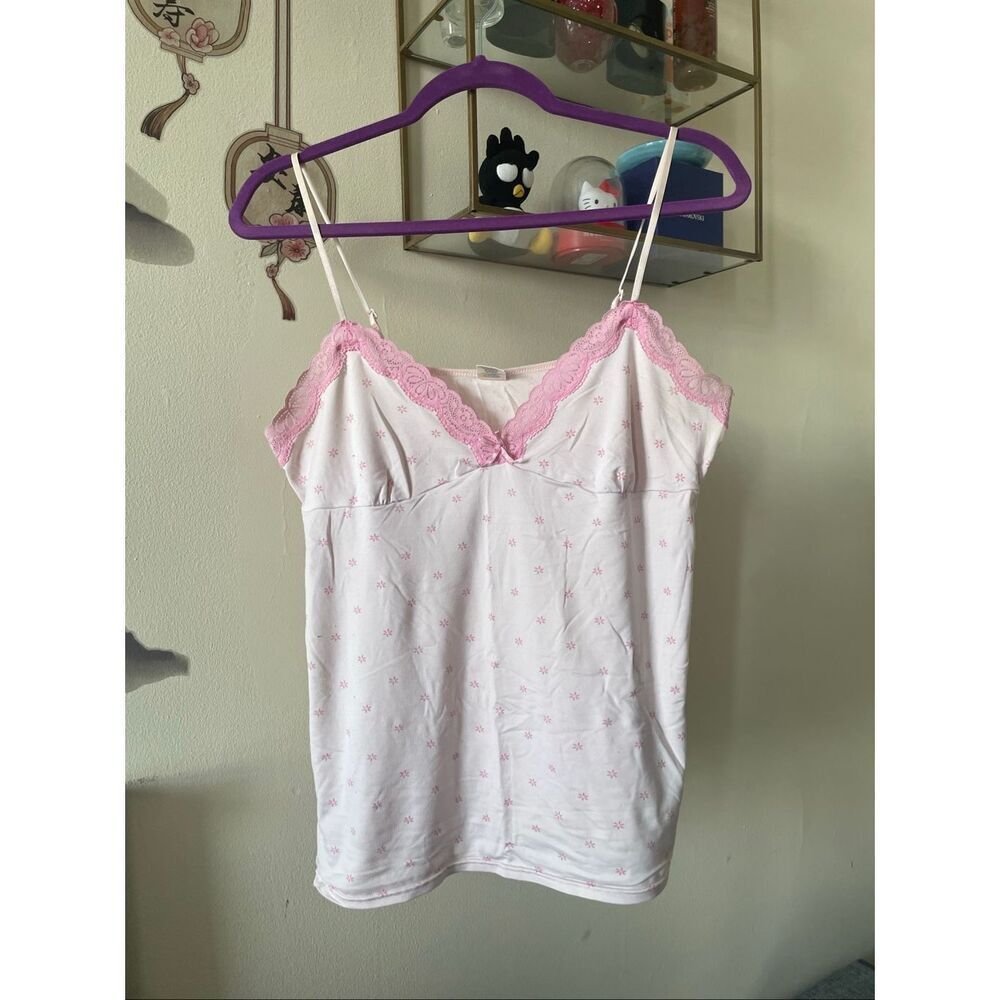 American eagle outfitters pink lace detail camisole spaghetti strap top size L